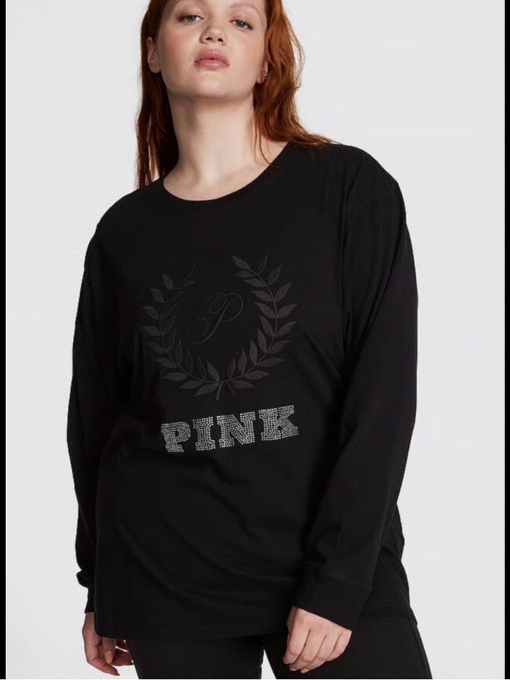 PINK Victoria's Secret Bling Black Printed Logo oversized Tee XXL